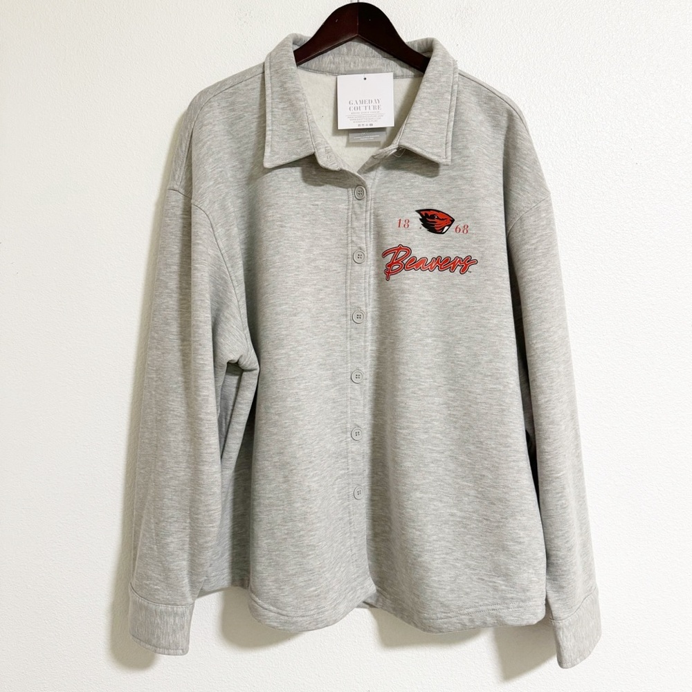 NEW Gameday Couture OSU Beavers Button Up Knit Fleece Overshirt